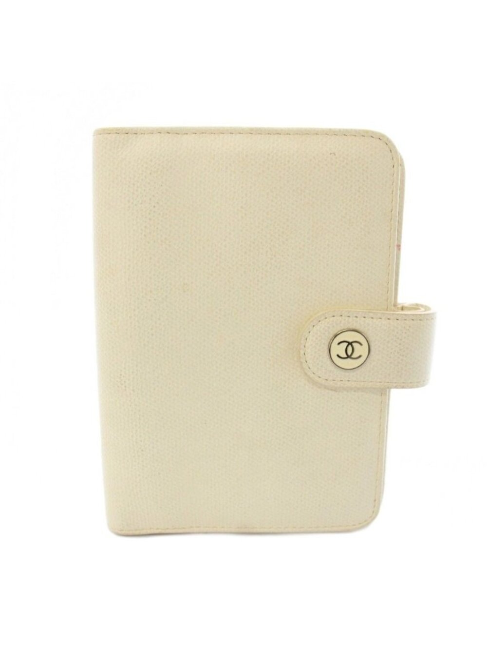 Chanel PM Coco Buttons Caviar Leather Pocket Bookcover Agenda White Ivory